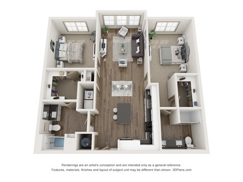 Floor plan for 2 beds, 2 baths, 1177 sqft